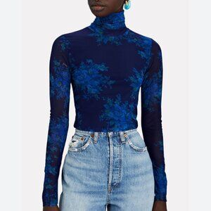Ganni Navy & Blue Printed Mesh Turtleneck